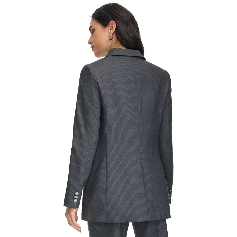 Calvin Klein Women's Pinstripe One-Button Blazer Gray Petite Size 12P MSRP $159 - Picture 5 of 5